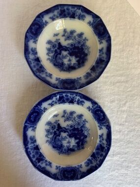 Set of 2 Antique Flow Blue Japan TF&C 10” Soup Plates – Floral Pattern
